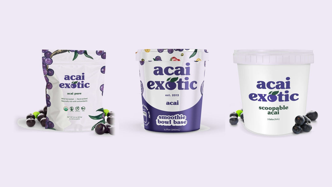 Acai Exotic frozen acai pouch, smoothie bowl base pint and 3-gallon scoopable pail