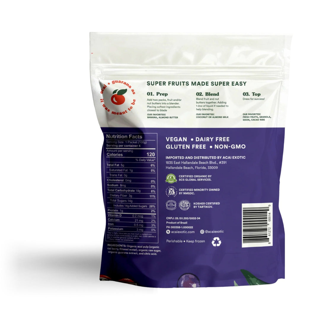 Acai Exotic Acai + Guarana pouch, back of pack