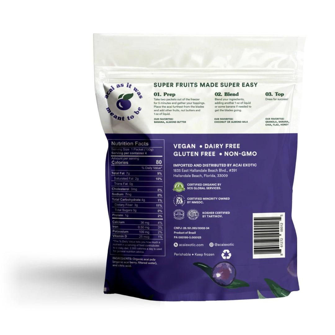 Acai Exotic Acai Pure pouch, back of pack