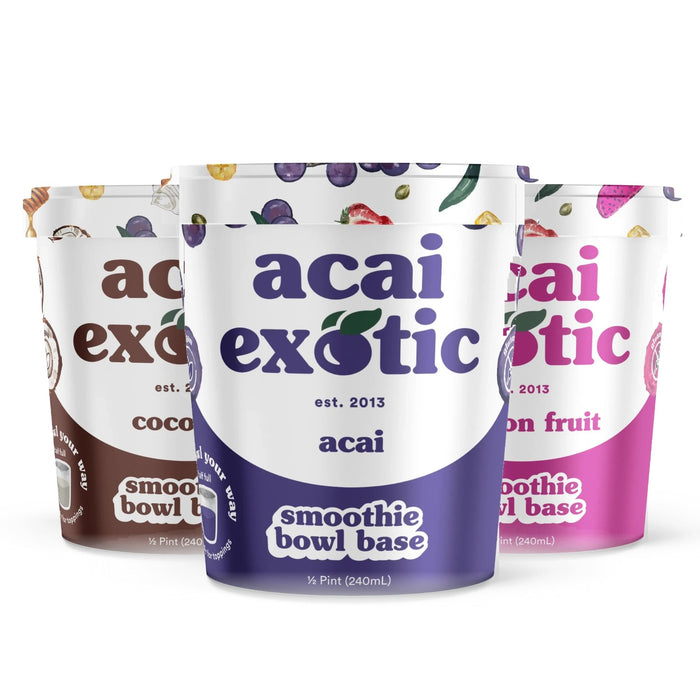 smoothie bowl base variety case: acai, coconut and dragon fruit pints
