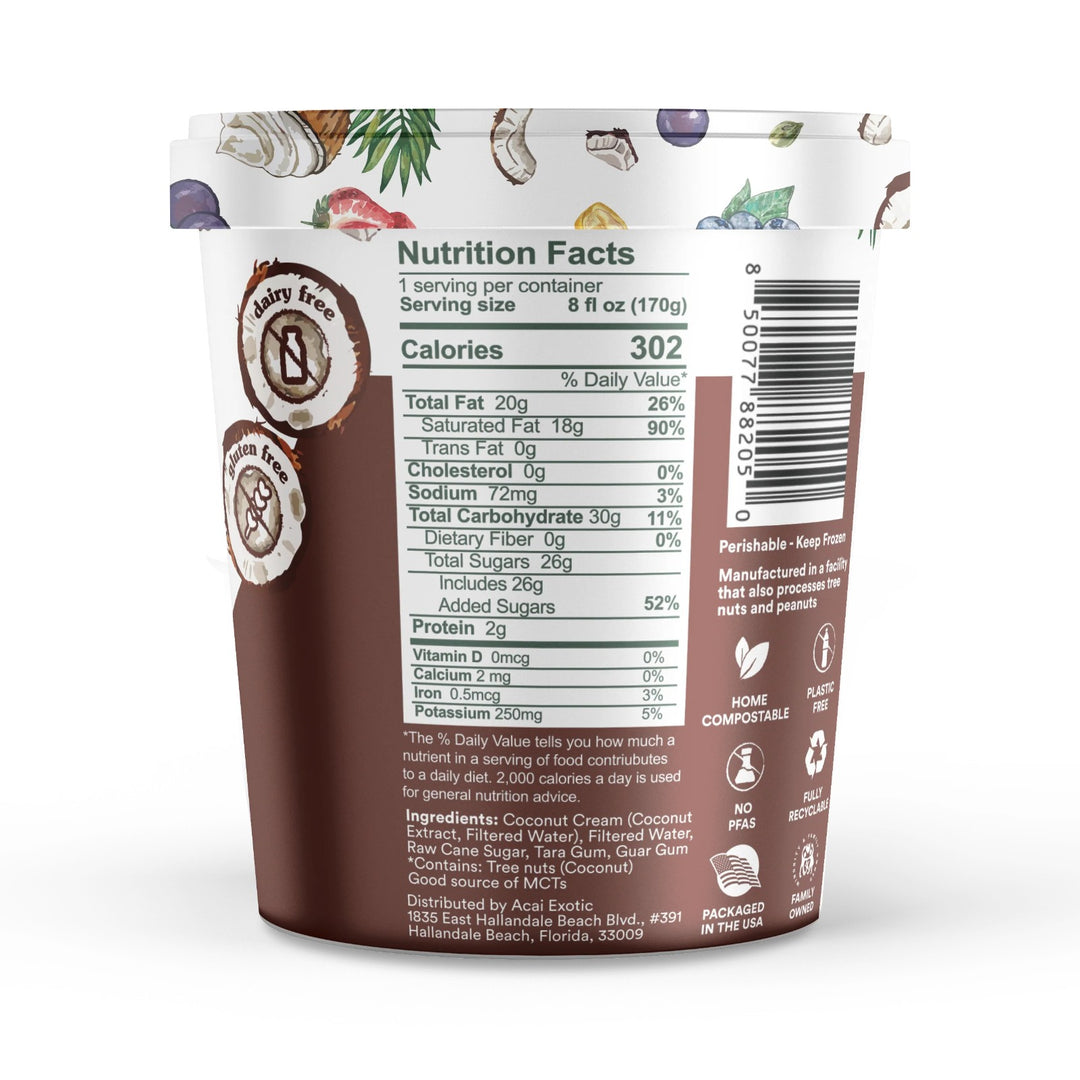 Coconut smoothie bowl base pint, back with nutrition facts